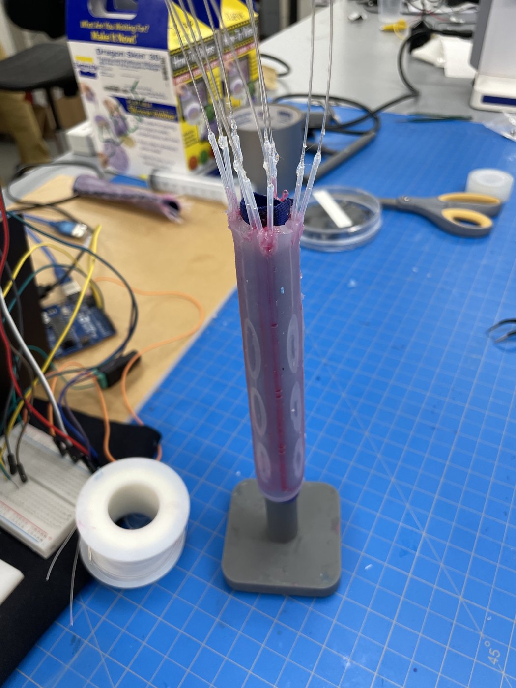 Soft robotic sleeve on a laboratory test fixture